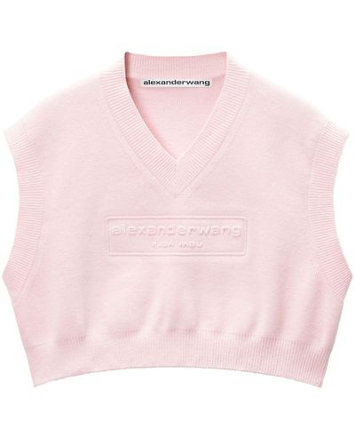 Alexander Wang Logo-embossed Cropped Knitted Top - Pink