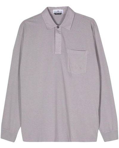 Stone Island Embroidered-logo Cotton Polo Shirt - Purple