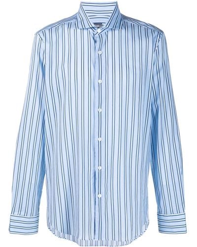 Fedeli Vertical-stripe Long-sleeve Shirt - Blue