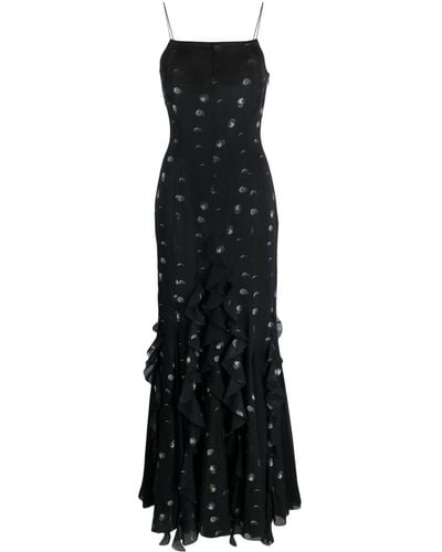 Off-White c/o Virgil Abloh Moon-print Ruffled Maxi Dress - Black