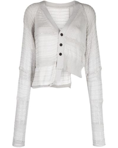 Y's Yohji Yamamoto Asymmetric Pointelle-knit Cropped Cardigan - White