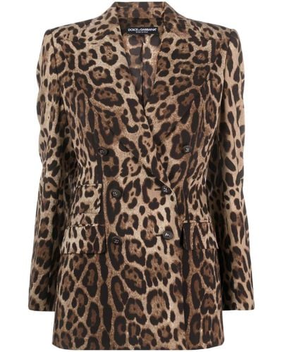 Dolce & Gabbana Leopard-Print Double-Breasted Blazer - Brown