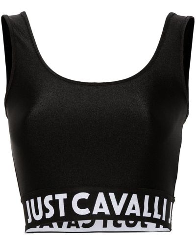 Just Cavalli Top crop con banda logo - Nero