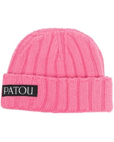 Patou Logo-patch Ribbed-knit Beanie - Pink