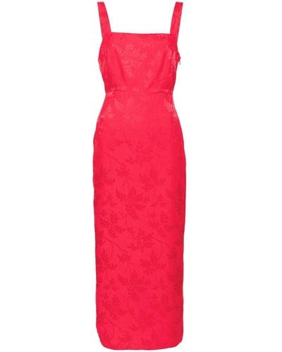 Kitri Aretha Floral-jacquard Midi Dress - Red