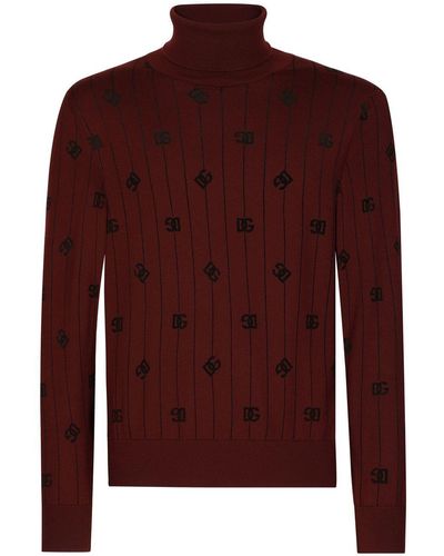 Dolce & Gabbana Monogram Roll-neck Sweater - Red