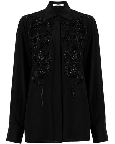 Roberto Cavalli Bead-embellished Appliqué Viscose Shirt - Black
