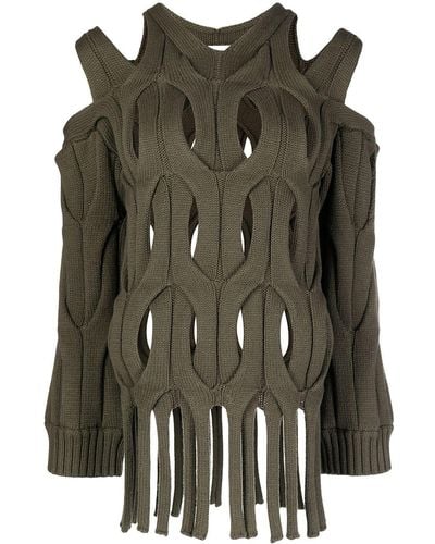 Dion Lee Cut-out Cable-knit Sweater - Green