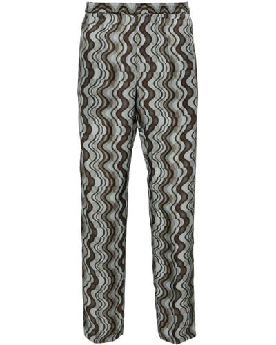 Dries Van Noten Geometric-print Satin Trousers - Grey