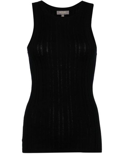 N.Peal Cashmere Round-neck ribbed-knit tank top - Nero