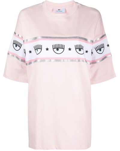 Chiara Ferragni Camiseta con franja del logo - Rosa