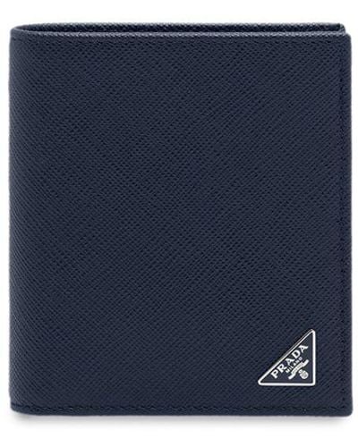 Prada Logo Plaque Bi-fold Wallet - Blue