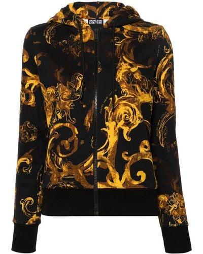 Versace Watercolor Couture-print Zip-up Hoodie - Black