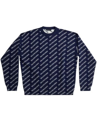 Balenciaga Pullover mit Logo-Muster - Blau