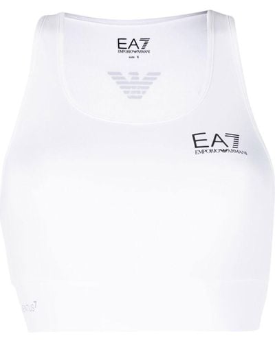 EA7 Logo Print Sports Bra - White