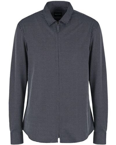 Giorgio Armani Geometric-pattern Zip-up Shirt - Blue