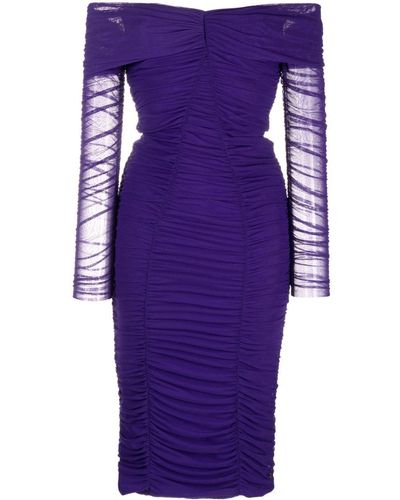 Nissa Ruched Midi Dress - Purple