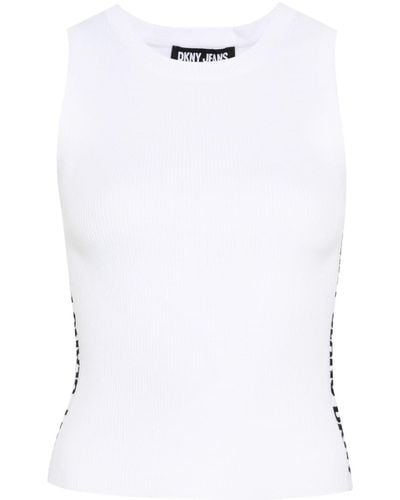 DKNY Jacquard-logo Ribbed Top - White