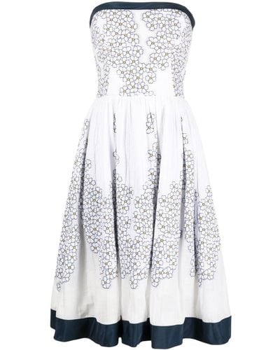 Gemy Maalouf Schulterfreies Kleid mit Blumen-Print - Weiß
