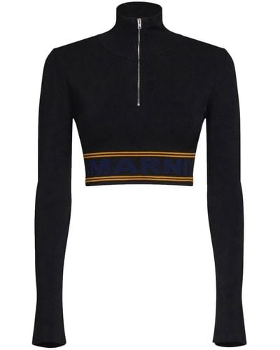 Marni Logo-underband Cropped Sweater - Black