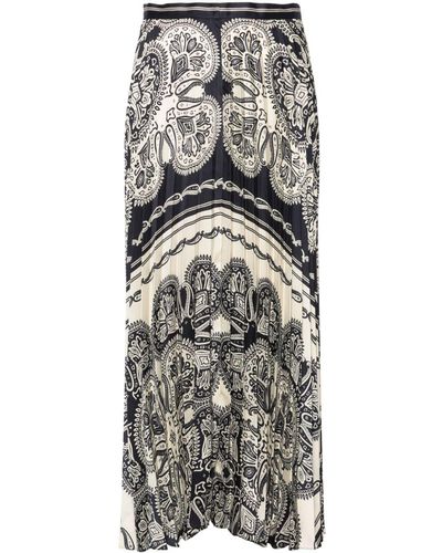 Sandro Paisley-print Pleated Skirt - Gray