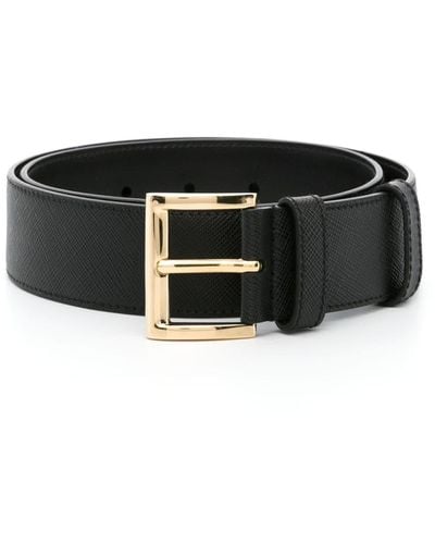 Prada Leren Riem Met Logoplakkaat - Zwart