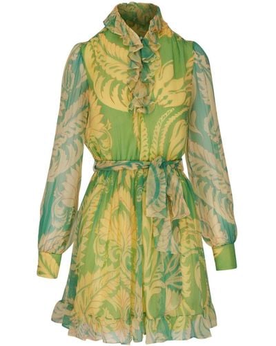 Etro Graphic-print Silk Dress - Green