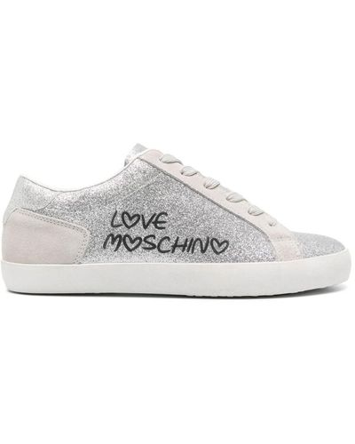 Love Moschino Zapatillas brillantes con logo estampado - Blanco