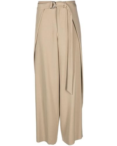 Ami Paris Belted Wide Leg Trousers - Natural