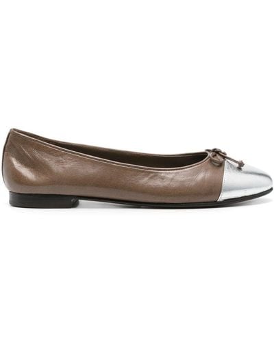 Tory Burch Bow-detail Leather Ballerina Shoes - Brown