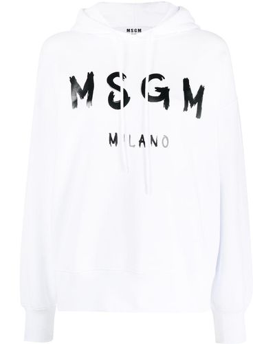 MSGM Logo-print Long-sleeve Hoodie - White