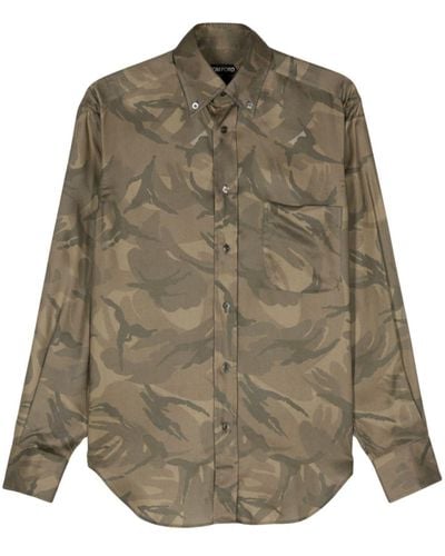 Tom Ford Twill Overhemd Met Camouflageprint - Groen