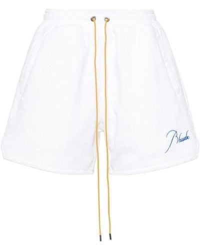 Rhude Logo Embroidered Terry Cloth Shorts - White