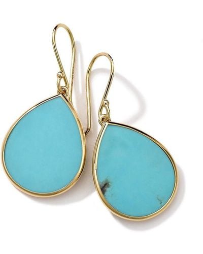 Ippolita 18kt Yellow Gold Small Polished Rock Candy Teardrop Turquoise Earrings - Blue