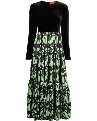 La DoubleJ Big Velvet And Printed Twill Maxi Dress - Green