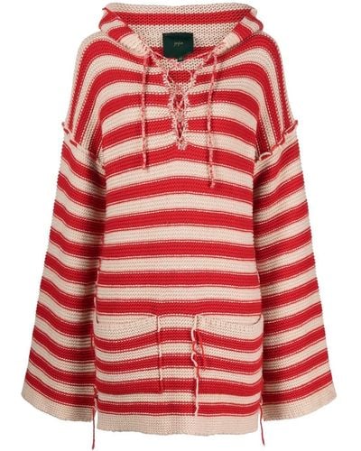 Jejia Carla Striped-knit Hoodie - Red