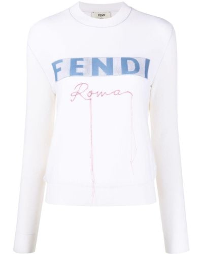 Fendi Logo-print Exposed-seam Jumper - White