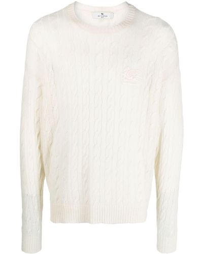 Etro Pegaso-motif Cable-knit Sweater - White