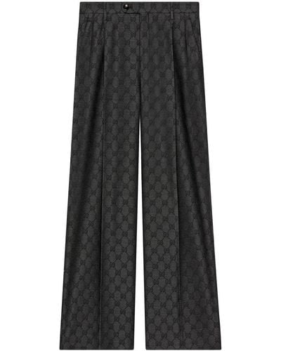 Gucci Pantalon palazzo en laine à logo - Noir