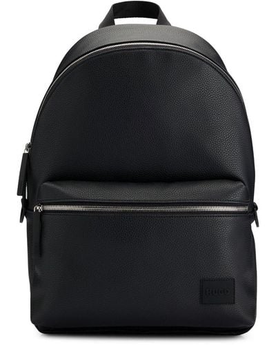 HUGO Logo-patch Grained-texture Backpack - Black