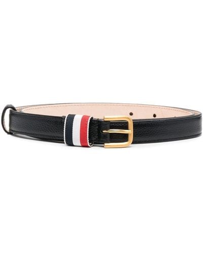 Thom Browne Rwb-stripe Pebbled-leather Belt - Black