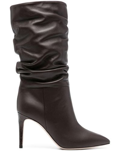 Paris Texas 90mm Ruched Leather Boots - Black