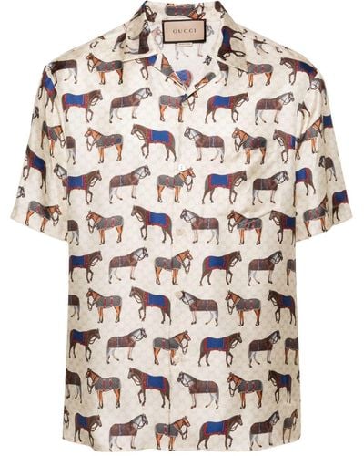 Gucci Zijden Overhemd Met Paardenprint - Wit