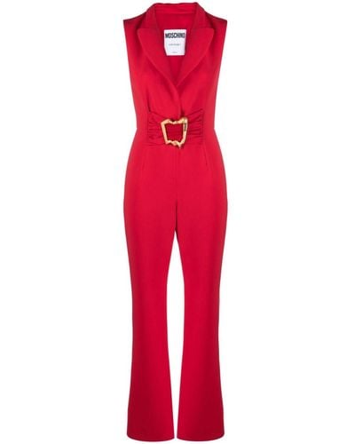 Moschino Morphed Buckled Crepe Jumpsuit - Red