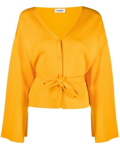 Nanushka Belted Wide-sleeve Cardigan - Yellow