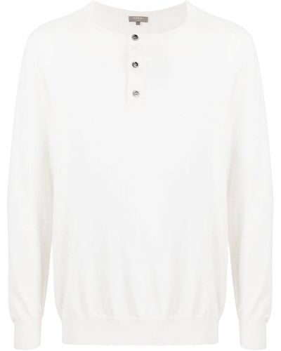 N.Peal Cashmere Gestrickter Pullover mit Knopfleiste - Weiß