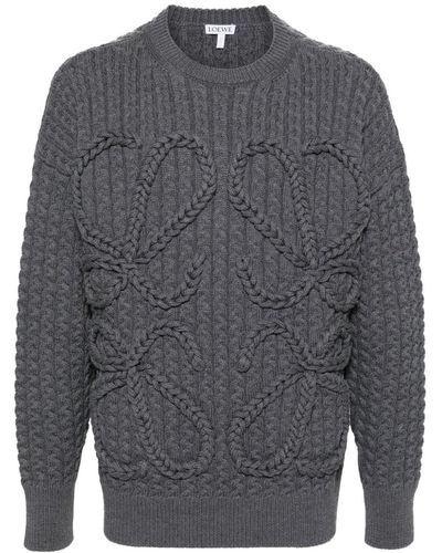 Loewe Anagram Cable-knit Wool Sweater - Gray