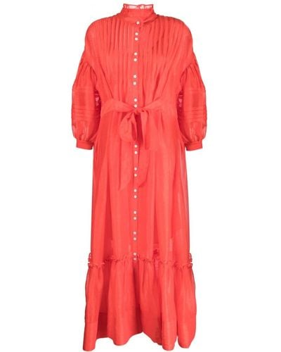 Lee Mathews Puff-sleeve Pleated Maxi Dress - Red
