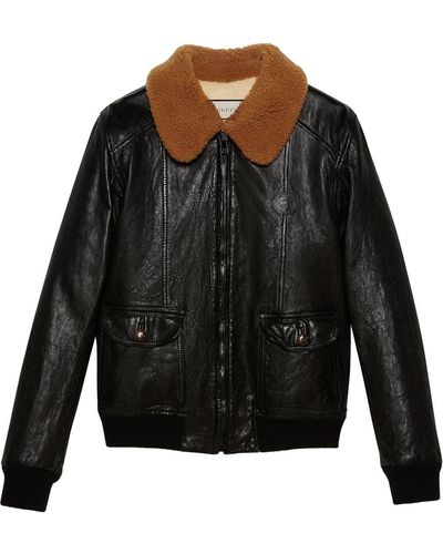 Gucci Shearling Collar Leather Jacket - Black