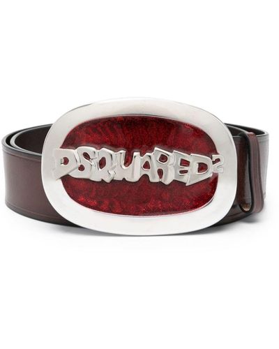 DSquared² Logo-plaque Leather Belt - Red